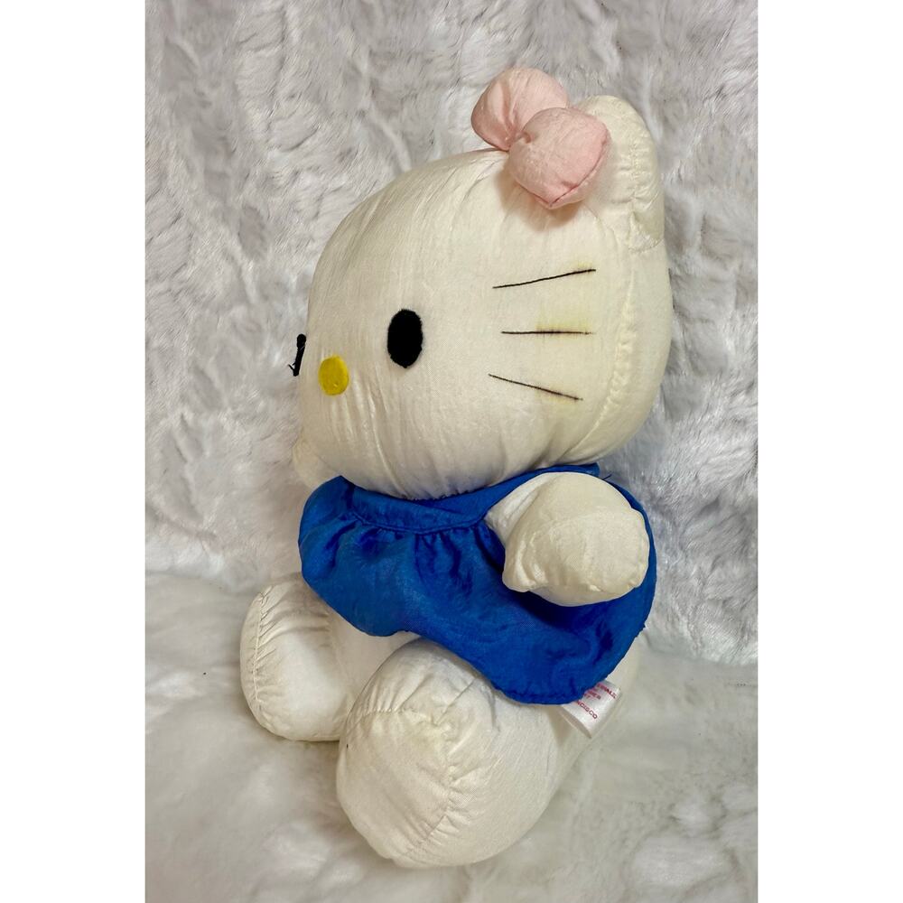 Vintage Early 90’s Sanrio Hello Kitty Plush Toy Shiny Nylon Blue Dress 9 inches - Picture 5 of 14